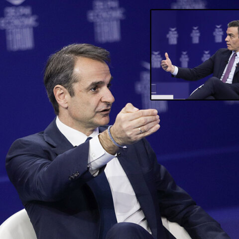 Οικονομικό Φόρουμ Δελφών: Κυριάκος Μητσοτάκης (Ένθετη: Πέδρο Σάντσεθ)