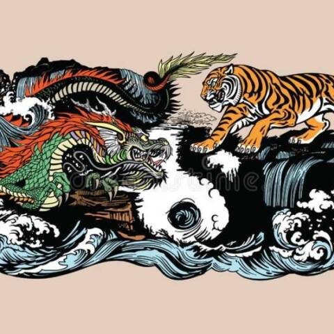κινεζική απεικόνιση δράκων και τιγρών