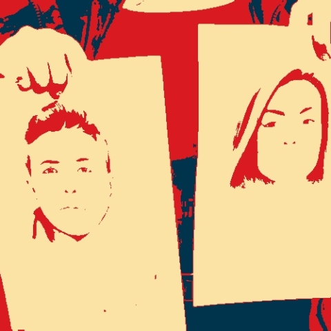 Σκίτσα με τον δημοσιογράφο Ρόμαν Προτάσεβιτς και τη σύντροφό του, Σοφία Σαπέγκα 