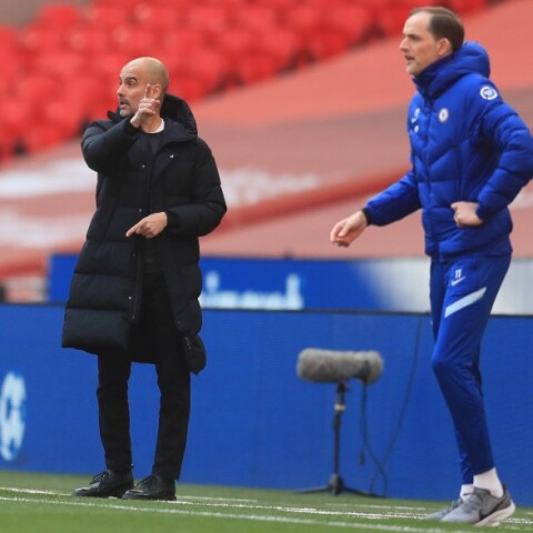 Ο προπονητής της Τσέλσι, Τόμας Τούχελ και ο προπονητής της Μάντσεστερ Σίτι, Πεπ Γκουαρντιόλα