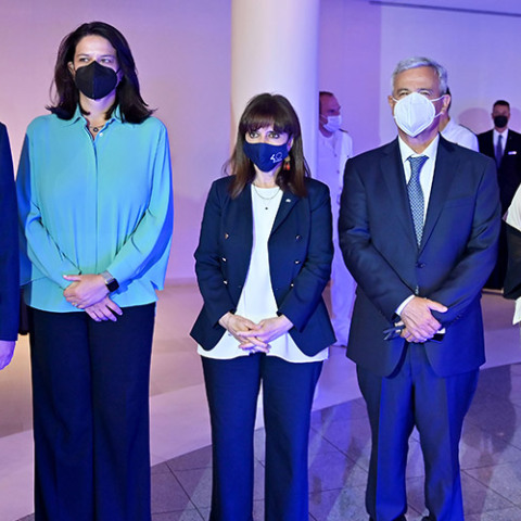 Ο Υπουργός Ναυτιλίας και Νησιωτικής Πολιτικής Γιάννης Πλακιωτάκης, η Υπουργός Παιδείας και Θρησκευμάτων Νίκη Κεραμέως, η Πρόεδρος της Δημοκρατίας Κατερίνα Σακελλαροπούλου, ο Πρόεδρος του Ιδρύματος Ευγενίδου Λεωνίδας Δημητριάδης - Ευγενίδης και η Αναπληρώτ