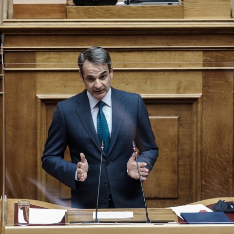 Ο πρωθυπουργός, Κυριάκος Μητσοτάκης, στο βήμα της Βουλής