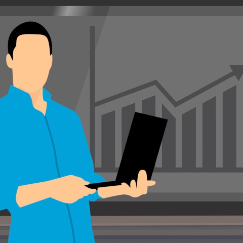 Εικονογράφηση άνδρα που κρατά laptop στα χέρια του