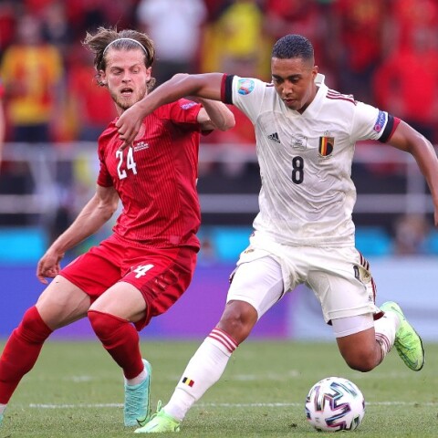 Στιγμιότυπο από τον αγώνα του Βελγίου με τη Δανία