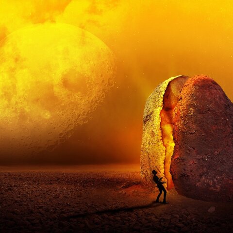 Εικονογράφηση που απεικονίζει έναν άνδρα μπροστά σε έναν βράχο