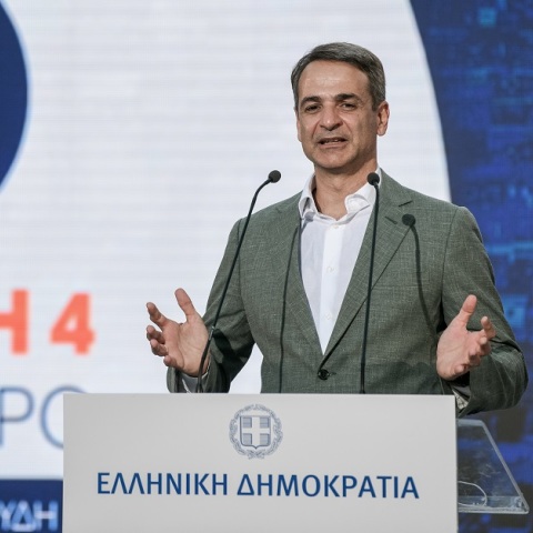 Ο πρωθυπουργός, Κυριάκος Μητσοτάκης, στην εκδήλωση για την υπογραφή της σύμβασης για τη γραμμή 4 του μετρό