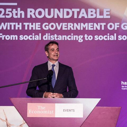 Ο πρωθυπουργός Κυριάκος Μητσοτάκης στο συνέδρι του «The Economist»