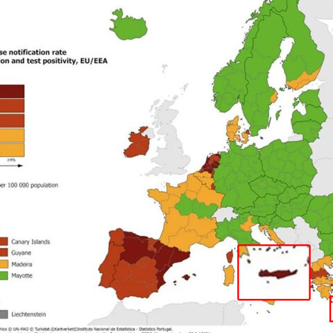 ECDC - Κορωνοϊός: Με κόκκινο χρώμα η Κρήτη στον επικαιροποιημένο χάρτη