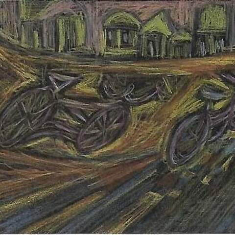 Πίνακας ζωγραφικής που απεικονίζει ποδήλατα