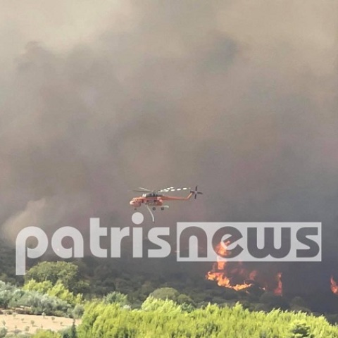 Στιγμιότυπο από την επιχείρηση κατάσβεσης της φωτιάς στην Αρχαία Ολυμπία