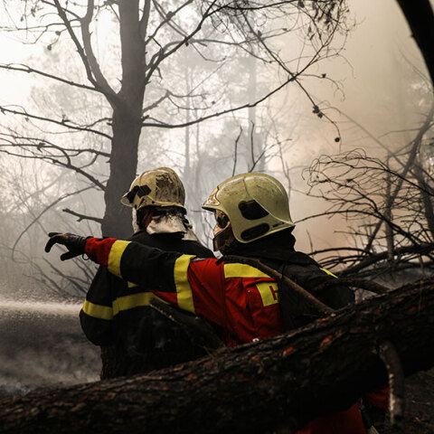 Πυροσβέστες στην Εύβοια ρίχνουν νερό στη μεγάλη φωτιά