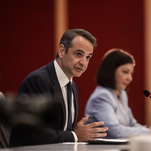 Ο πρωθυπουργός, Κυριάκος Μητσοτάκης, κατά τη διάρκεια της συνέντευξης Τύπου για τις πυρκαγιές