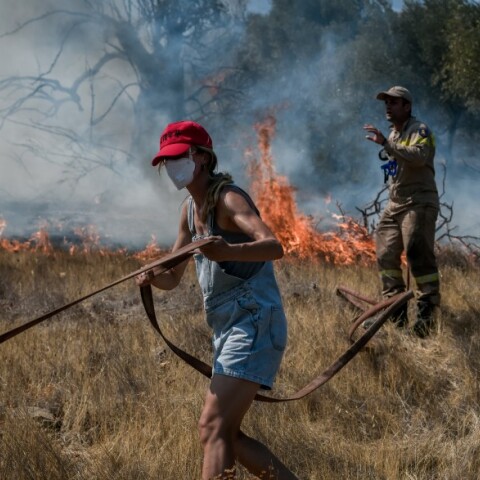 Μεγάλη αναζωπύρωση εκδηλώθηκε το μεσημέρι της Δευτέρας 23 Αυγούστου στη φωτιά που ξέσπασε νωρίς το πρωί στο Μαρμάρι Ευβοίας © EUROKINISSI