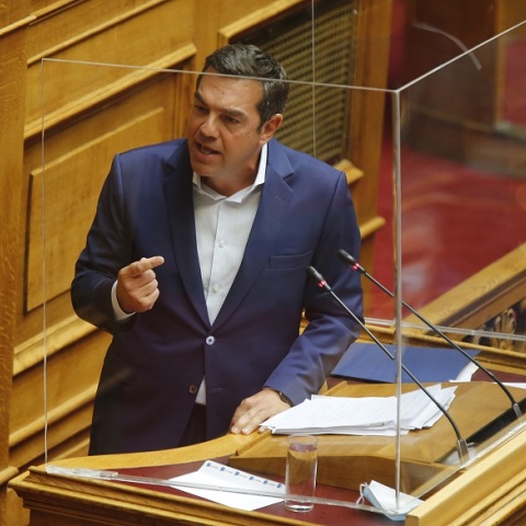 Ο πρόεδρος του ΣΥΡΙΖΑ - Προοδευτική Συμμαχία, Αλέξης Τσίπρας, στο βήμα της Βουλής