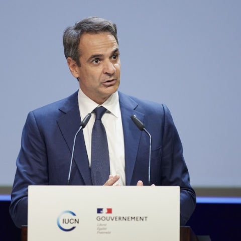 Ο πρωθυπουργός Κυριάκος Μητσοτάκης κατά την ομιλία του στη Μασσαλία