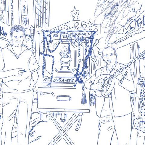 Μίκης Θεοδωράκης και Γιώργος Ζαμπέτας, σχεδιασμένοι από τον Cacao Rocks