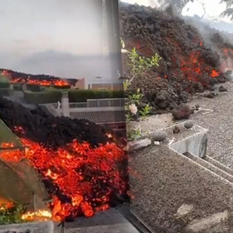 Η λάβα από το ηφαίστειο στο Λα Πάλμα στα Κανάρια Νησιά έχει φθάσει έξω από τα μπαλκόνια σπιτιών