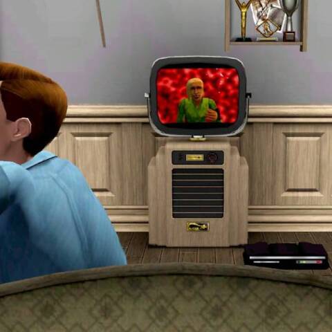 Στιγμιότυπο από το παιχνίδι «Sims» όπου δύο χαρακτήρες άντρες φιλιούνται