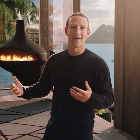 Meta: Ο Μαρκ Ζούκερμπεργκ ποζάρει με το νέο λογότυπο