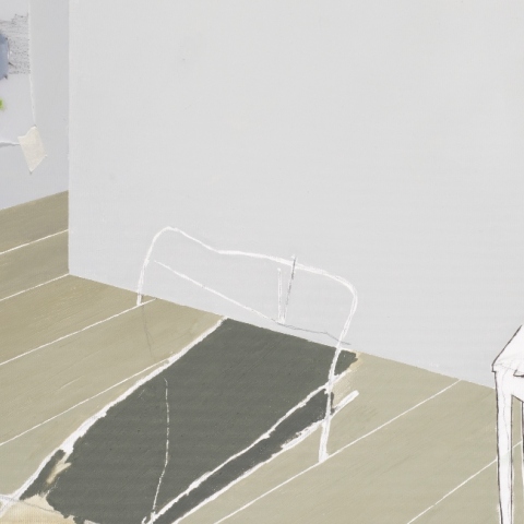 Κυριάκος Μορταράκος, "Εσωτερικό με διαγραφές και χρωματικές σημειώσεις", 2019