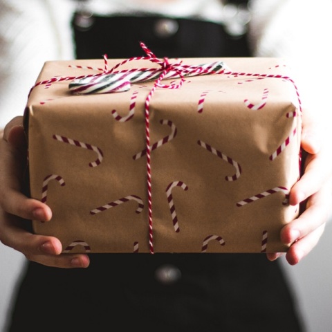 Μια κοπέλα κρατάει ένα δώρο.