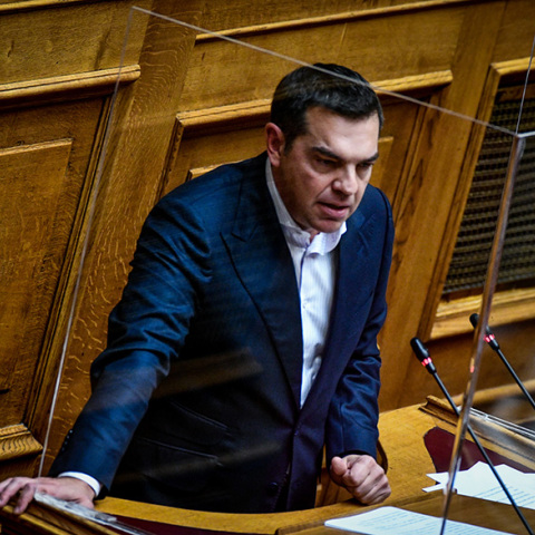 Ο Αλέξης Τσίπρας στο βήμα της Βουλής. Στιγμιότυπο από τη μέρα της συζητησης στην ολομέλεια της βουλής, για την κύρωση του κρατικού προϋπολογισμού για το 2022 