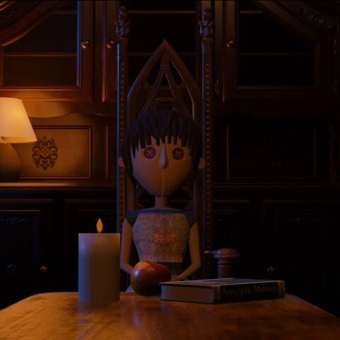 Κούκλα που κάθεται σε τραπέζι