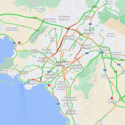 Χάρτης με την κίνηση στους δρόμους της Αθήνας