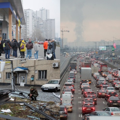 Πόλεμος στην Ουκρανία: Ουρές έξω από καταστήματα και κυκλοφοριακή συμφόρηση μετά την εισβολή των Ρώσων 
