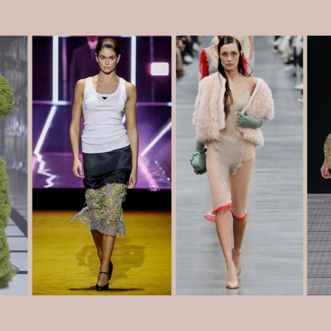 Μοντέλο στην επίδειξη μόδας Gucci, το μοντέλο Kaia Gerber στην επίδειξη μόδας Prada, το μοντέλο Bella Hadid στην επίδειξη μόδας Fendi, το μοντέλο Bella Hadid στην επίδειξη μόδας Moschino