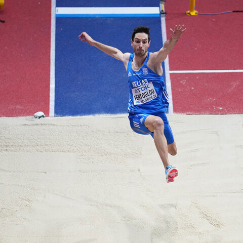 Ο Μίλτος Τεντόγλου στο άλμα εις μήκος στο Παγκόσμιο Πρωτάθλημα Κλειστού Στίβου στο Βελιγράδι