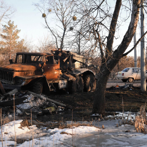 Κατεστραμμένο ρωσικό στρατιωτικό όχημα στην Ουκρανία