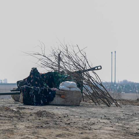 Καμουφλαρισμένο ουκρανικό πυροβολικό στα περίχωρα του Κιέβου