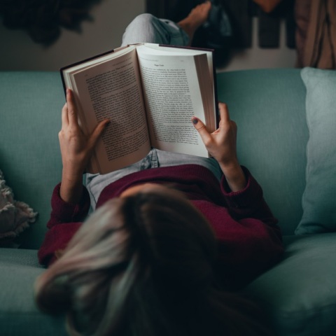 Ένα κοριτσι διαβάζει ένα βιβλίο. 