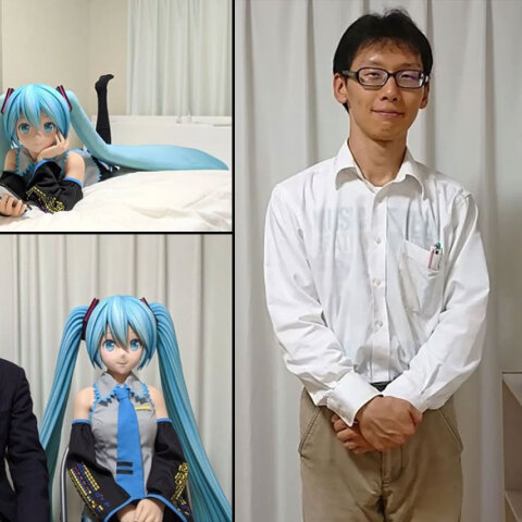 Ο Ιάπωνας fictosexual Ακιχίκο Κόντο με την αγαπημένη του, «Χατσούνε Μίκου»