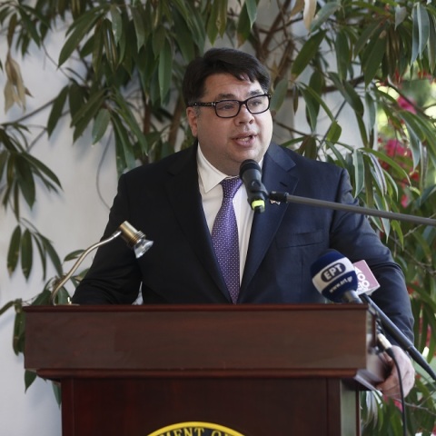 ΣΥΝΑΝΤΗΣΗ ΥΠΕΞ ΝΙΚΟΥ ΔΕΝΔΙΑ ΜΕ ΤΟΝ ΝΕΟ ΠΡΕΣΒΗ ΤΩΝ ΗΠΑ GEORGE TSUNIS (ΓΡ. ΤΥΠΟΥ ΥΠ. ΕΞΩΤΕΡΙΚΩΝ/EUROKINISSI)