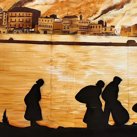 Η τοιχογραφία των Πλάτων και Mister.Achilles στον Βύρωνα για τη Μικρασιατική Καταστροφή - Αποτύπωση της επίσημης αφίσας της Ομοσπονδίας Προσφυγικών Σωματείων Ελλάδας