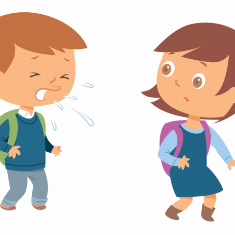 Σκίτσο στο οποίο ένα παιδί φτερνίζεται εξαιτίας των αλλεργιών.