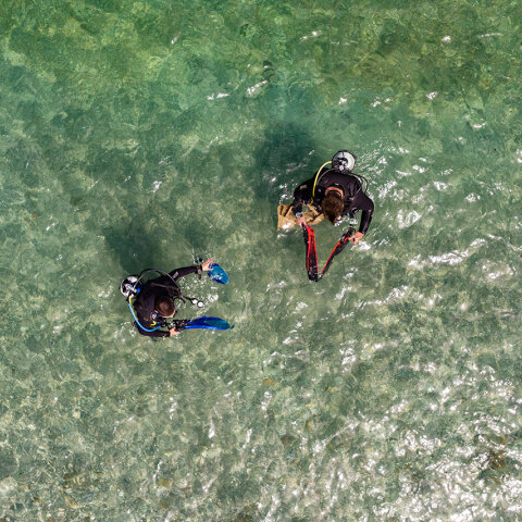 Άνδρες με στολές δύτη στη θάλασσα