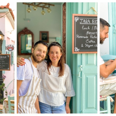 O Κωνσταντίνος Λάγος, ιδιοκτήτης της Jara, η Εύα Ορφανού και η Ελένη Θεριουδάκη