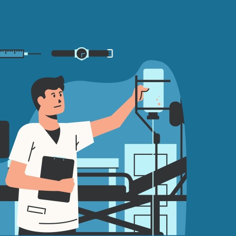 Εικονογράφηση που απεικονίζει γιατρό σε νοσοκομείο