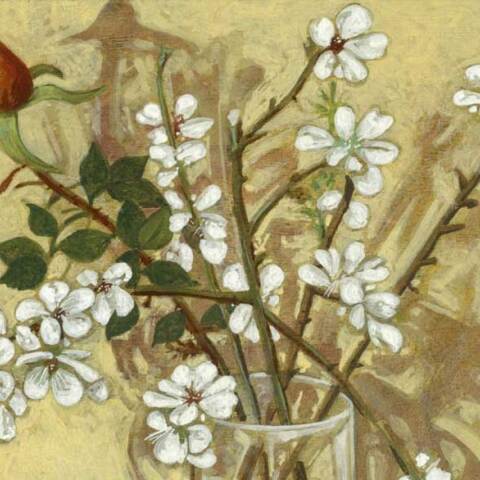 Μάρκος Καμπάνης, Ούτε μέρα χωρίς γραμμή /  Λουλούδια, 2013, ακρυλικό σε ξύλο