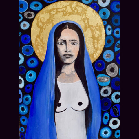 «Contemporary Madonnas» στην γκαλερί Art Zone 42 // Κατερίνα Σταύρου, ''Μadonna The Feminist'', μεικτή τεχνική σε καμβά