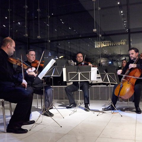 Το Κουαρτέτο Εγχόρδων Αθηνών στην Αίθουσα του Παρθενώνα © Μουσείο Ακρόπολης / Γιώργος Βιτσαρόπουλος