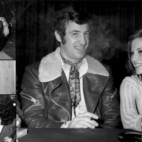 Αριστοτέλης Ωνάσης, Σταμάτης Κόκοτας, Σίρλεϊ Μπάσεϊ, Πιερ Καρντέν και Ζαν-Πολ Μπελμοντό στο Χίλτον Αθηνών