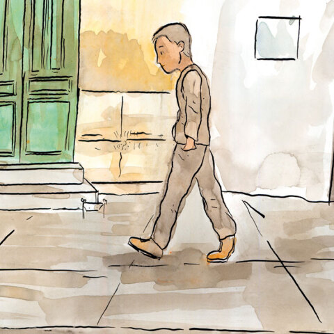 Σκίτσο που απεικονίζει άνθρωπο να περπατά