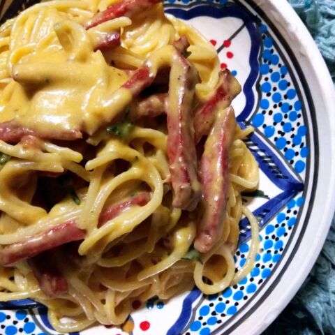 Σπαγγέτι με κρέμα κολοκύθας και chorizo