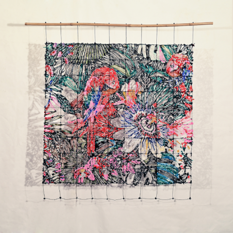 Georgia Damopoulou, Portable Oasis, 2022, resin, thread, reed, 105x110cm