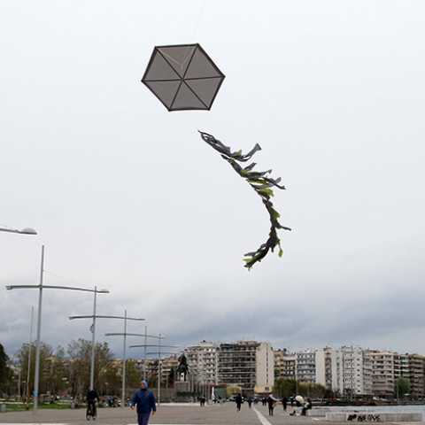 ΠΕΤΩΝΤΑΣ ΧΑΡΤΑΕΤΟ ΣΤΗΝ ΠΑΡΑΛΙΑ ΘΕΣΣΑΛΟΝΙΚΗΣ ΠΑΡΑ ΤΗΝ ΣΥΝΕΧΗ ΒΡΟΧΟΠΤΩΣΗ 