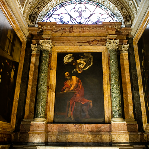Καραβάτζιο - Η έμπνευση του Αγίου Ματθαίου, Cappella Contarelli, San Luigi dei Francesi, Ρώμη